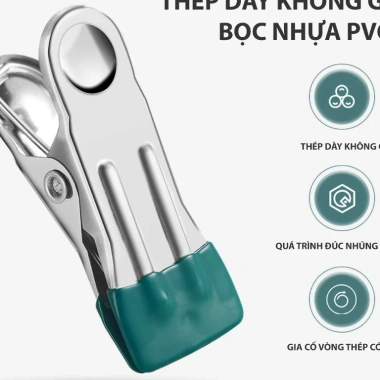 Combo 10 móc kẹp đa năng thép không gỉ, đầu bọc silicon chống tuột, treo quần áo 3