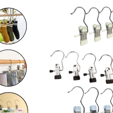 Combo 10 móc kẹp đa năng thép không gỉ, đầu bọc silicon chống tuột, treo quần áo 6