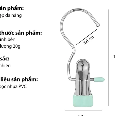 Combo 10 móc kẹp đa năng thép không gỉ, đầu bọc silicon chống tuột, treo quần áo 7