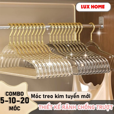 Combo 10 móc treo quần áo trong suốt, đầu móc xoay 360, chống trượt, giá chỉ 39.100₫ 2