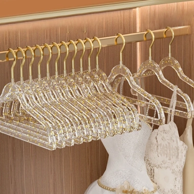Combo 10 móc treo quần áo trong suốt, kim tuyến, chống trượt, xoay 360 độ đa năng - Giá 87.244₫