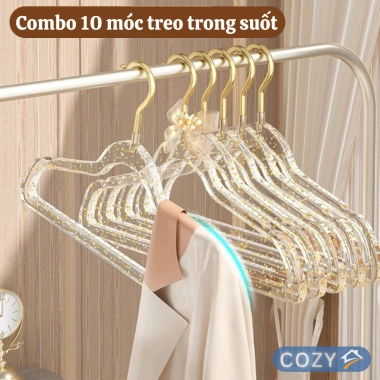 Combo 10 móc treo quần áo trong suốt - xoay 360 độ, chống trượt, giá chỉ 48.000đ
