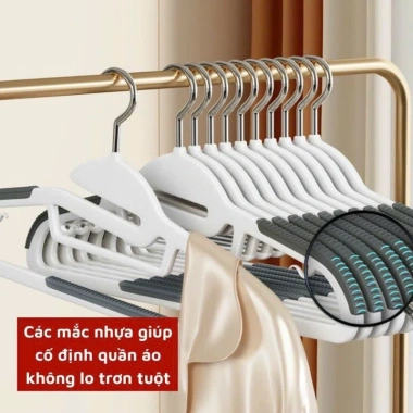 Combo 10 móc treo quần áo xoay 360 chống trượt, nhựa đựng vật nặng - 19.000đ