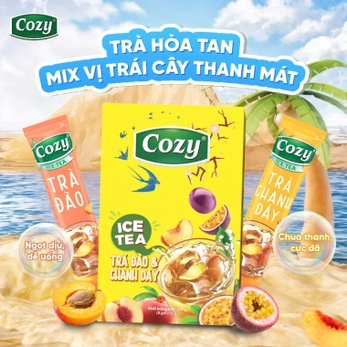 Combo 10 Trà Trái Cây Cozy Ice Tea - Giỏ Quà Tết Hòa Tan Đào, Chanh Dây, Dâu, Ổi Hồng 8 x 15g Giá Ưu Đãi 315k 3
