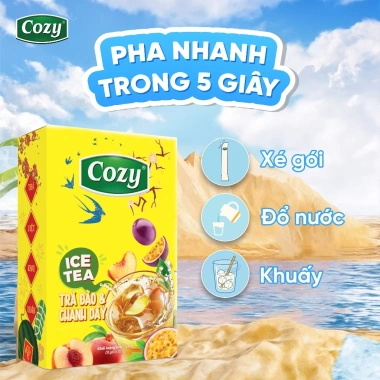 Combo 10 Trà Trái Cây Cozy Ice Tea - Giỏ Quà Tết Hòa Tan Đào, Chanh Dây, Dâu, Ổi Hồng 8 x 15g Giá Ưu Đãi 315k 5