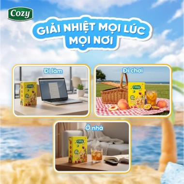 Combo 10 Trà Trái Cây Cozy Ice Tea - Giỏ Quà Tết Hòa Tan Đào, Chanh Dây, Dâu, Ổi Hồng 8 x 15g Giá Ưu Đãi 315k 7