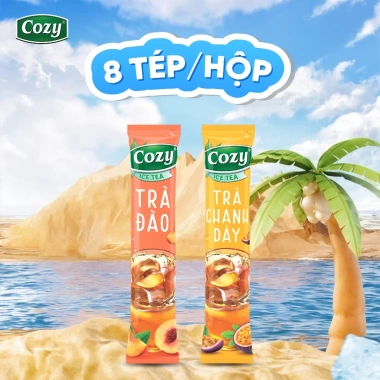 Combo 10 Trà Trái Cây Cozy Ice Tea - Giỏ Quà Tết Hòa Tan Đào, Chanh Dây, Dâu, Ổi Hồng 8 x 15g Giá Ưu Đãi 315k 8