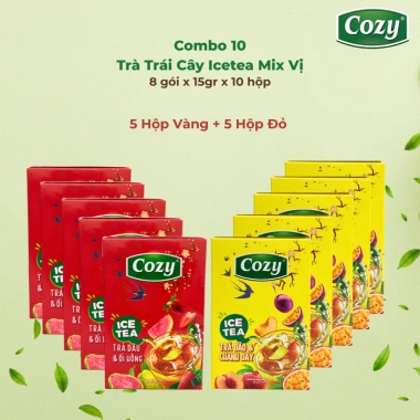 Combo 10 Trà Trái Cây Cozy Ice Tea Hộp Tết Trà Hòa Tan Đào, Chanh Dây, Dâu, Ổi Hồng 8 gói 15gr Giá 141.000 VND