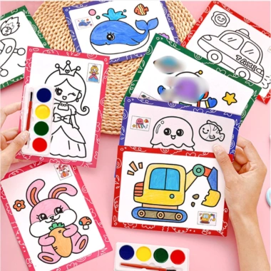 Combo 10 tranh tô màu nước 2 mặt cho bé kèm cọ & màu, quà sinh nhật - chỉ 53.000đ