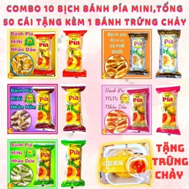 Combo 10 túi bánh pía mini (50 cái) kèm trứng chảy giảm giá chỉ 99.000 đồng