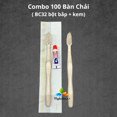 Combo 100 Bàn Chải Bột Bắp Giá Rẻ, Túi Trắng Họa Tiết Sao Vàng - Đồ Dùng 1 Lần Khách Sạn 65k