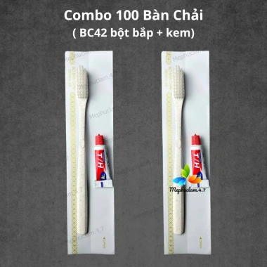 Combo 100 Bàn Chải Bột Bắp Giá Rẻ, Túi Trắng Họa Tiết Sao Vàng - Đồ Dùng 1 Lần Khách Sạn 65k