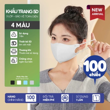 Combo 100 khẩu trang 5D 3 lớp ôm mặt, dễ thở, kháng khuẩn, quai mềm – 49.000đ 8
