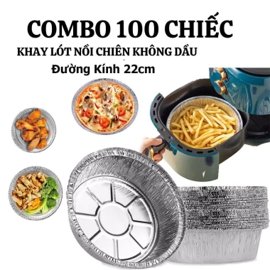 Combo 100 khay 22cm +10 khay tặng lót nồi chiên không dầu, lò nướng, đĩa nhôm - 95.000₫