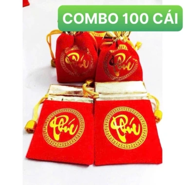 Combo 100 Túi Gấm Nhung Phúc Lộc Đỏ May Mắn 7x9cm Phong Thuỷ Giá ưu đãi 71.020₫ 3