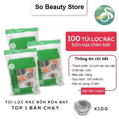 Combo 100 Túi Lọc Rác Bồn Rửa - Giá 10.000đ, Túi Lưới và Bọc Đựng Có Chun