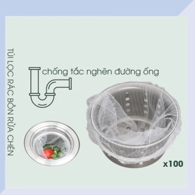 Combo 100 Túi Lọc Rác Bồn Rửa - Giá 10.000đ, Túi Lưới và Bọc Đựng Có Chun
