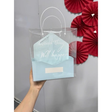 Combo 10c Túi Mica Bì Thư Romantic Day kèm hoa - Đựng Quà Sang Trọng Giá 230.000₫