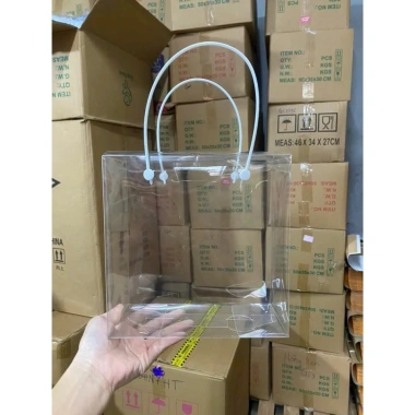 Combo 10c Túi mica quai trắng 20x10x20cm - Đựng hoa, quà tặng 14/2 8/3 20/10 20/11 2