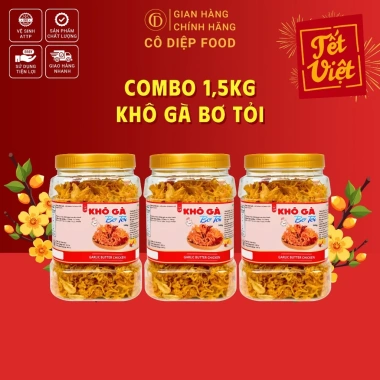Combo 1.5KG Khô Gà Lá Chanh & Bơ Tỏi Loại 1 - Cô Diệp Food, Đầy Đủ Hồ Sơ, Kiểm Nghiệm, Giá 465.000 VND
