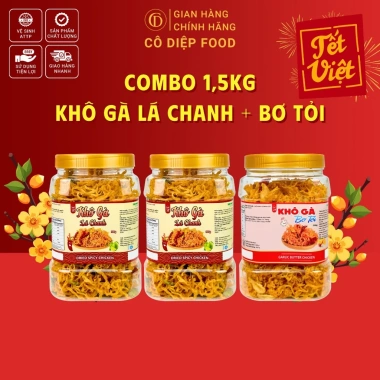 Combo 1.5KG Khô Gà Lá Chanh & Bơ Tỏi Loại 1 - Cô Diệp Food, Đầy Đủ Hồ Sơ, Kiểm Nghiệm, Giá 465.000 VND