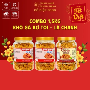 Combo 1.5KG Khô Gà Lá Chanh & Bơ Tỏi Loại 1 - Cô Diệp Food, Đầy Đủ Hồ Sơ, Kiểm Nghiệm, Giá 465.000 VND