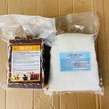 Combo 1kg Đường Mía Thô + 1kg Muối Biển Thô Tự Nhiên Không Hoá Chất - Giá 75.000