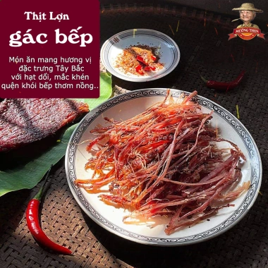 Combo 1KG Thịt Trâu Gác Bếp + Thịt Heo Gác Bếp Ngon Chuẩn Mường Then kèm Chăn Chéo 3