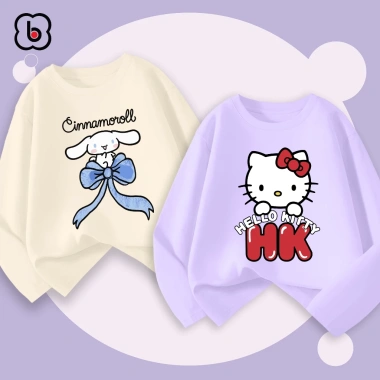 Combo 2 áo dài tay bé gái Cinnamoroll Kitty - áo thu đông cổ tròn thun cotton 1-10 tuổi BabyloveGO giá 156.000₫ 2