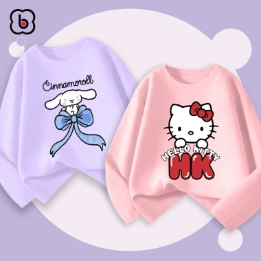 Combo 2 áo dài tay bé gái Cinnamoroll Kitty - áo thu đông cổ tròn thun cotton 1-10 tuổi BabyloveGO giá 156.000₫ 3