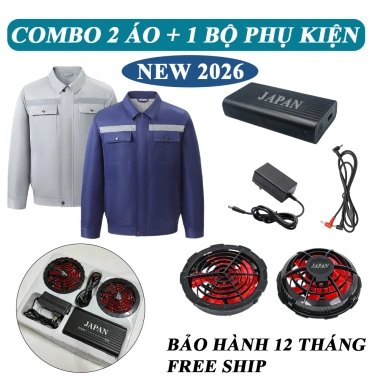 Combo 2 Áo Điều Hoà Nhật Bản + Phụ Kiện, Pin 98.000mAh, Quạt 24V Không Chổi Than, Chạy 15-18h Giá 289.000 VND