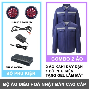 Combo 2 Áo Điều Hoà Nhật Bản + Phụ Kiện, Pin 98.000mAh, Quạt 24V Không Chổi Than, Chạy 15-18h Giá 289.000 VND