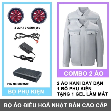 Combo 2 Áo Điều Hoà Nhật Bản + Phụ Kiện, Pin 98.000mAh, Quạt 24V Không Chổi Than, Chạy 15-18h Giá 289.000 VND 3 Combo 2 Áo Điều Hoà Nhật Bản + Phụ Kiện, Pin 98.000mAh, Quạt 24V Không Chổi Than, Chạy 15-18h Giá 289.000 VND 3