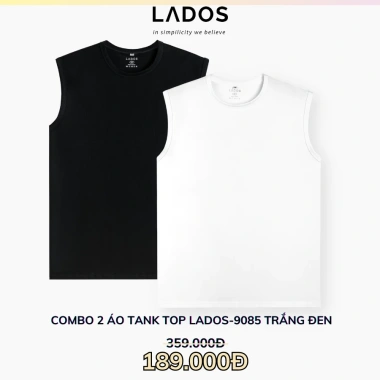 Combo 2 áo tanktop nam tính LADOS-9.085 trắng-đen 100% cotton co giãn, thấm hút, trẻ trung - Giá 222.000₫