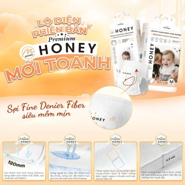 Combo 2 bịch bỉm Honey Premium - Quần siêu mỏng mịn, thấm hút tốt, giá 599.000₫