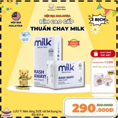 Combo 2 bịch Bỉm Thuần Chay MILK MC886 - Siêu thấm hút, Siêu mềm, An toàn cho bé Combo 2 bịch Bỉm Thuần Chay MILK MC886 - Siêu thấm hút, Siêu mềm, An toàn cho bé