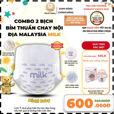 Combo 2 bịch Bỉm Thuần Chay MILK MC886 - Siêu thấm hút, Siêu mềm, An toàn cho bé 2 Combo 2 bịch Bỉm Thuần Chay MILK MC886 - Siêu thấm hút, Siêu mềm, An toàn cho bé 2