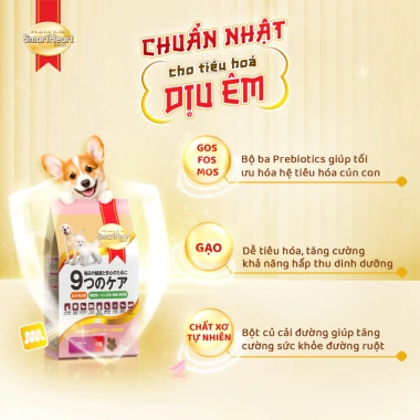 Combo 2 Bịch SmartHeart Gold 1kgx2 + Tặng 4 Gói Nhỏ Thức ăn chó con dinh dưỡng 3