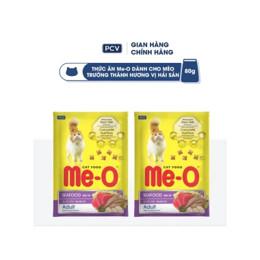 Combo 2 bịch Thức ăn Me-O cho mèo vị cá hồi & hải sản 80g x2 - Ưu đãi 200.000 - Quà tặng không bán