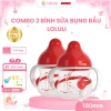 Combo 2 bình sữa cổ rộng Loluli thiết kế bụng bầu, báo nóng, nhựa PP cao cấp 180ml - Giá 450.000₫