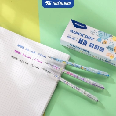 Combo 2 Bút gel Quick Dry Thiên Long GEL-045 mực đen 0.5mm, khô nhanh, đệm cầm tay êm ái - 24.000 VNĐ
