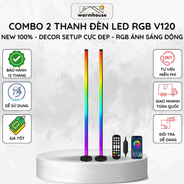 Combo 2 Cây Đèn LED RGB V120 120cm Nháy Theo Nhạc, Điều Khiển App - Trang Trí PC, TV & Phòng Cực Kì Đẹp