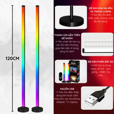 Combo 2 Cây Đèn LED RGB V120 120cm Nháy Theo Nhạc, Điều Khiển App - Trang Trí PC, TV & Phòng Cực Kì Đẹp 3 Combo 2 Cây Đèn LED RGB V120 120cm Nháy Theo Nhạc, Điều Khiển App - Trang Trí PC, TV & Phòng Cực Kì Đẹp 3