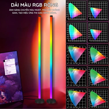 Combo 2 Cây Đèn LED RGB V120 120cm Nháy Theo Nhạc, Điều Khiển App - Trang Trí PC, TV & Phòng Cực Kì Đẹp