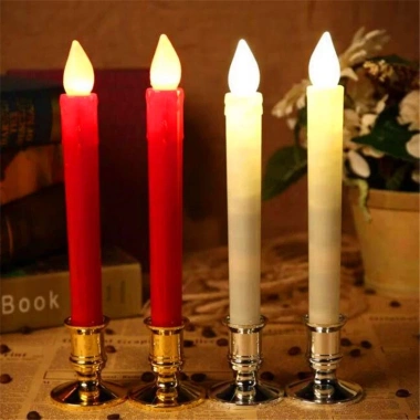 Combo 2 Cây Nến Điện Tử Chân Đế Cao, Đèn Cầy Điện Tử, Nến Bàn Thờ - Chảy Sáp, Giá 37.000₫