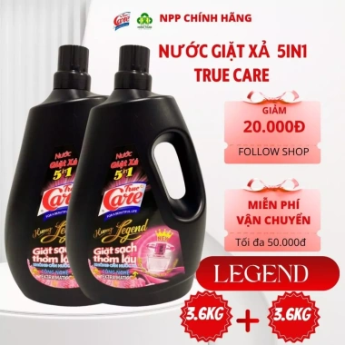 Combo 2 chai màu đen 3,6kg Nước giặt xả 5in1 True Care - Giá 300.000, sạch bẩn thơm lâu