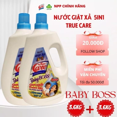 Combo 2 chai Nước Giặt Xả 5in1 True Care 3.6kg - Hương Baby dịu nhẹ, an toàn cho bé, chỉ 300.000 VND 3