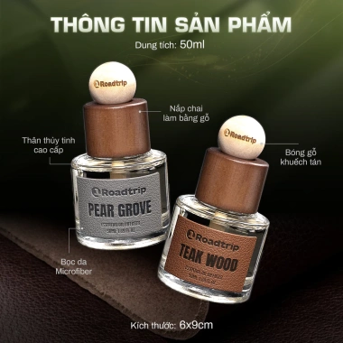 Combo 2 chai Nước hoa ô tô Cao cấp 1Roadtrip Pear Grove & Teak Wood 50ml – Không nồng gắt, khử mùi, chống say xe