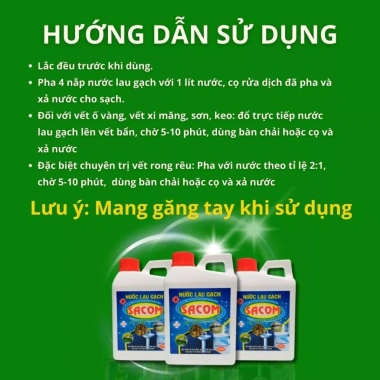 Combo 2 Chai Nước Lau Gạch Sàn SacomClean – Tẩy Vết Ố Vàng, Rong Rêu, Xi Măng, Sơn 99k 9