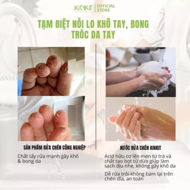 Combo 2 chai Nước rửa chén Bã trà xanh lên men tự nhiên KinKít 600g - Giảm giá 20% - Mềm da tay, khử mùi, sạch bám 5